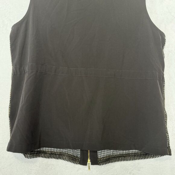 Chico's Zenergy Neema Mesh Foil Front Vest 2 Large 12 Gold Black Full Zip Cinch - Picture 12 of 16